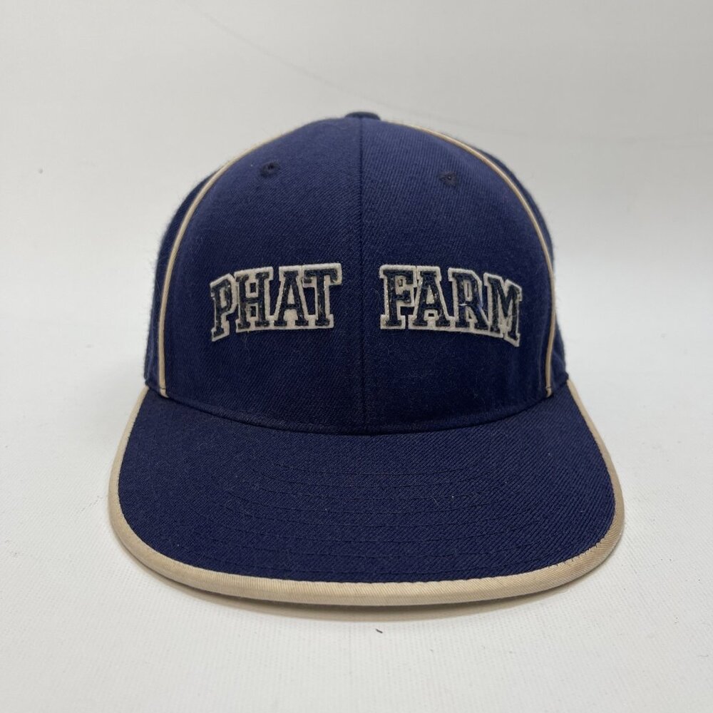 Y2K 2000s Phat Farm Baseball Cap Sz 7 3/8 Hip Hop Skater Wool Blend Navy Blue